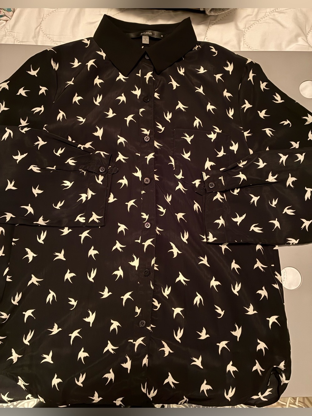 fun2fun ModCloth Black Blouse with Bird Print